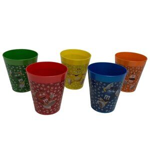Vtg Collectible Cup Set 5 M&M Drink Glass Plastic Candy Snack Chocolate Kid 3.5"